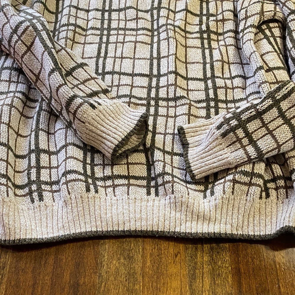 Liberty Beige and Dark Brown Plaid Crewneck Sweater - Picture 3 of 4